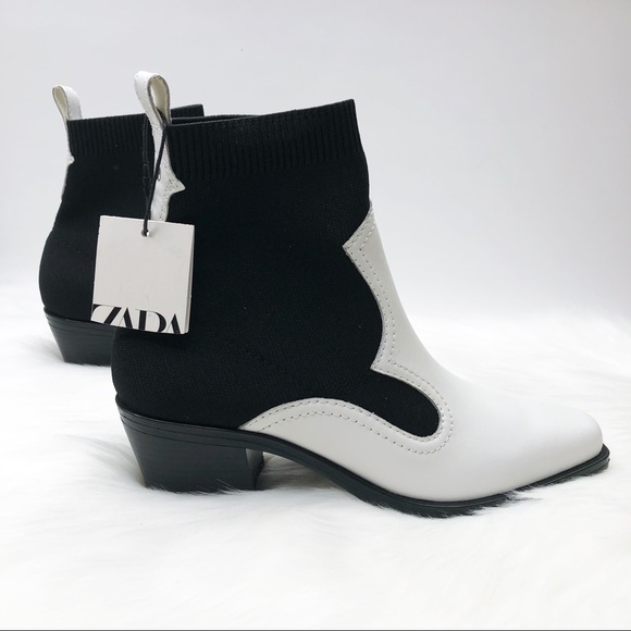 Zara Shoes - New ZARA Sock Cowboy Bootie Black and White Sz 35/ 5